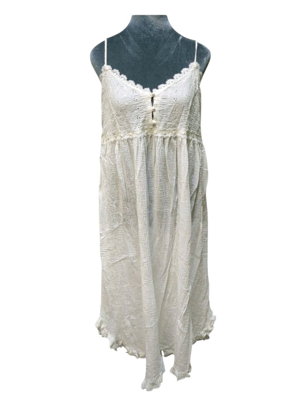 0922 Vintage White Eyelet Gauzy NightGown with Spaghetti Straps By Delicates